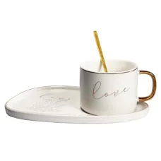 Кружка с ложкой и блюдцем Love белая 200 мл