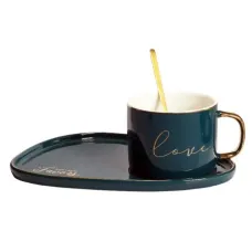 Кружка с ложкой и блюдцем Love черная 200 мл