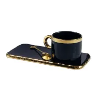 Кружка с ложкой и блюдцем Round черная 200 мл