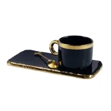 Кружка с ложкой и блюдцем Round черная 200 мл