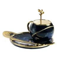 Кружка с ложкой и блюдцем Space черная 250 мл