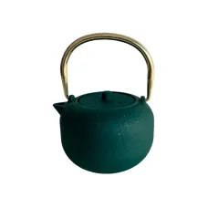 Чугунный заварочный чайник Харбин зеленый с золотой ручкой 300 мл