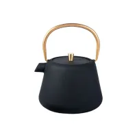 Чугунный заварочный чайник Циндао черный с золотой ручкой 1 л