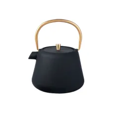 Чугунный заварочный чайник Циндао черный с золотой ручкой 1 л