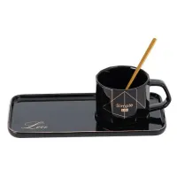 Фарфоровая кружка с ложкой и блюдцем Easy Life черная 200 мл