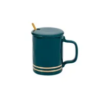 Фарфоровая кружка с ложкой и крышкой Business Time /4, зеленая 400 мл