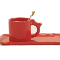 Фарфоровая кружка с ложкой и блюдцем Glamour красная 200 мл