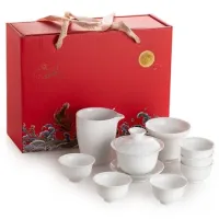 Керамический чайный сервиз белый на 6 персон (красная подарочная коробка)