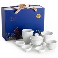 Керамический чайный сервиз белый на 6 персон (синяя подарочная коробка)