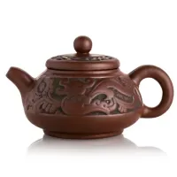 Глиняный заварочный чайник с фактурными растительными узорами, 240 мл