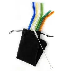 Набор: стеклянные цветные трубочки 6 шт и щеточка, в мешочке