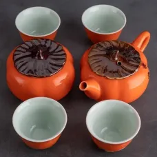 Керамический чайный сервиз Хурма 6 предметов: чайник, чайница и пиалы