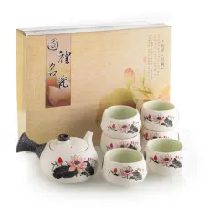 Керамический чайный сервиз Осенний Сад, 7 предметов: чайник и пиалы