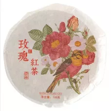 Китайский чай пуэр шен с розой, прессованный блин 92-100 гр