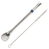 Бомбилья разборная 19 см с щеточкой для чистки, металл, кольцо голубое