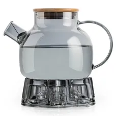 Стеклянный заварочный чайник Гранат 900 мл и горелка под чайник Звезда, цвет ГРАФИТ