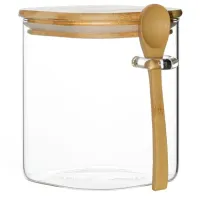 Стеклянная банка с бамбуковой крышкой и ложкой 850 мл