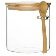 Стеклянная банка с бамбуковой крышкой и ложкой 850 мл