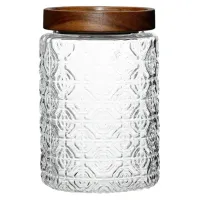 Стеклянная банка с деревянной крышкой, рельефное стекло, 600 мл