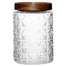 Стеклянная банка с деревянной крышкой, рельефное стекло, 600 мл
