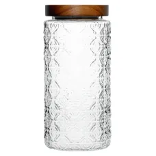 Стеклянная банка с деревянной крышкой, рельефное стекло, 900 мл