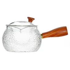 Стеклянный заварочный чайник со стеклянной колбой-ситом и деревянной ручкой, 300 мл