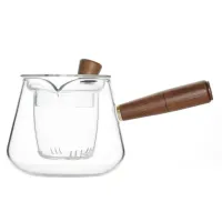 Стеклянный заварочный чайник со стеклянной колбой-ситом и деревянной ручкой, 400 мл