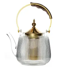 Стеклянный заварочный чайник с металлическими колбой-ситом и крышкой, 1 л