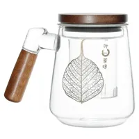 Кружка заварочная с колбой-ситом, деревянной крышкой и ручкой (стекло) 500 мл