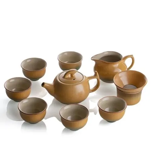 Керамический чайный сервиз Хуанхэ с зеленым ободком на 6 персон / 9 предметов