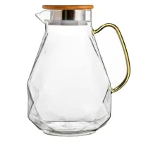 Кувшин стеклянный Бриллиант с желтой ручкой и бамбуковой крышкой 2.1 л
