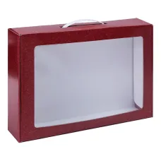 Коробка с ручкой и окном (Бордовый узор)