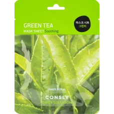 Маска тканевая для лица с экстрактом листьев зелёного чая, Green Tea Leaves 25 мл - Consly