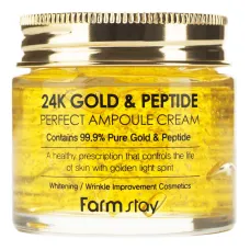 Крем ампульный с золотом и пептидами FarmStay 24K Gold & Peptide Perfect Ampoule Cream, 80 мл