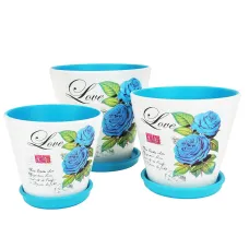 Горшки для цветов с поддонами, набор 3 шт. Индиго d=18/16/14 см h=17/14/12 см v=2300/1600/1000 мл