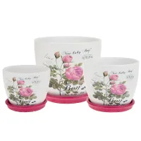 Горшки для цветов с поддонами, набор 3 шт. Королевская роза d=16,5/13,5/11 см h=14/11,5/9 см v=1900 мл