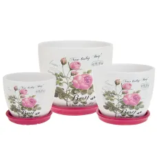 Горшки для цветов с поддонами, набор 3 шт. Королевская роза d=16,5/13,5/11 см h=14/11,5/9 см v=1900 мл