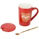 Кружка фарфоровая с крышкой и ложкой Coffee (красная) v= 410 мл