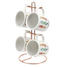 Кружки, набор 4 штуки Перья на металлической подставке v=300 мл (керамика)