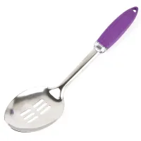 Ложка поварская с прорезями 31*7*1,5 см (фиолетовый) (нержавеющая сталь, пластик)