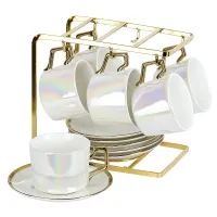 Фарфоровый чайный набор 13 предметов Pearl (6 персон) v=200 мл на подставке