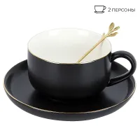 Фарфоровый чайный набор 4 предмета с ложками Royal Line. Night (2 персоны) v=350 мл