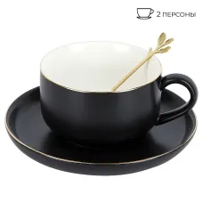 Фарфоровый чайный набор 4 предмета с ложками Royal Line. Night (2 персоны) v=350 мл