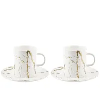 Фарфоровый чайный набор: 2 чашки v=220 мл и 2 блюдца Белый мрамор
