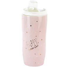 Кружка с крышкой Spase (розовая) v=450 мл