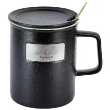 Кружка с крышкой и ложкой Dreams come true (черная) v=400 мл