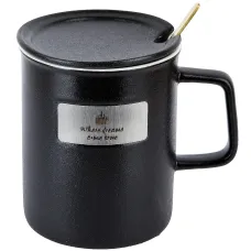 Кружка с крышкой и ложкой Believe in yourself (черная) v=400 мл