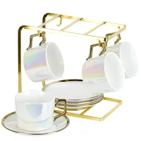 Фарфоровый чайный набор 9 предмета Pearl (4 персоны) v=200 мл на подставке