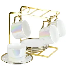 Фарфоровый чайный набор 9 предмета Pearl (4 персоны) v=200 мл на подставке