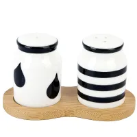 Набор для специй солонка/перечница Bianco & Nero 12,5*6,5*7 см на бамбуковой подставке